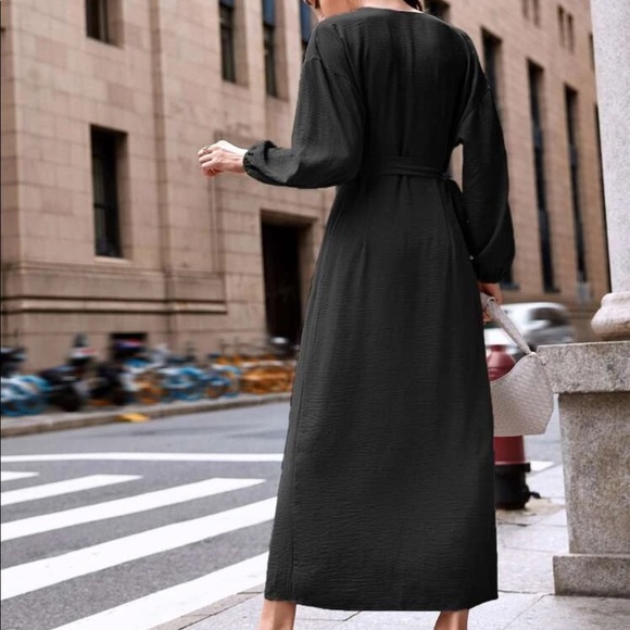 maxi wrap dress v neck slit silky tan nude - Picture 4 of 5